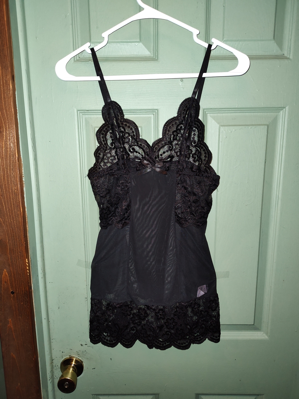 Delicate Black Lace Chemise with Scalloped Detail